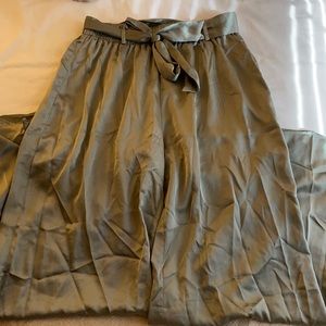 Olive green silk pants